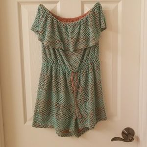 Strapless Green And Brown Romper